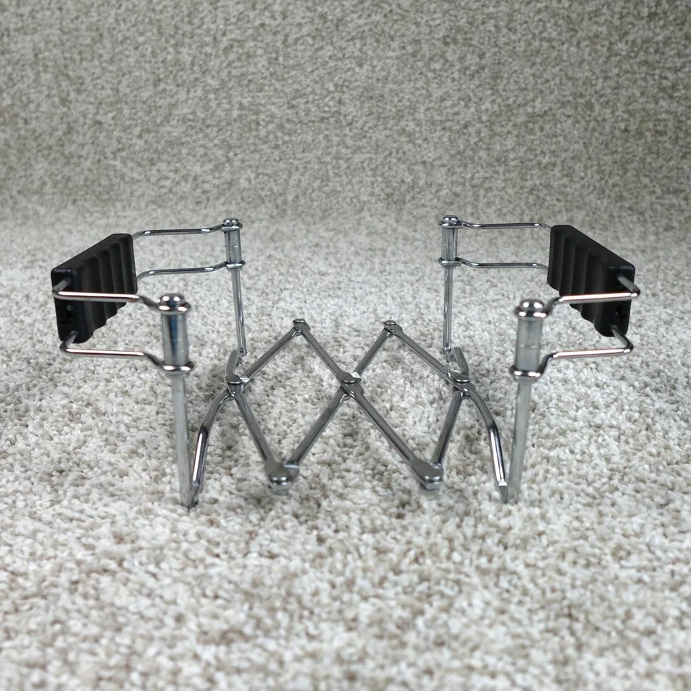 Expandable Chrome Accordion Trivet Silver Metal‎ Pot Holder with Black Handles
